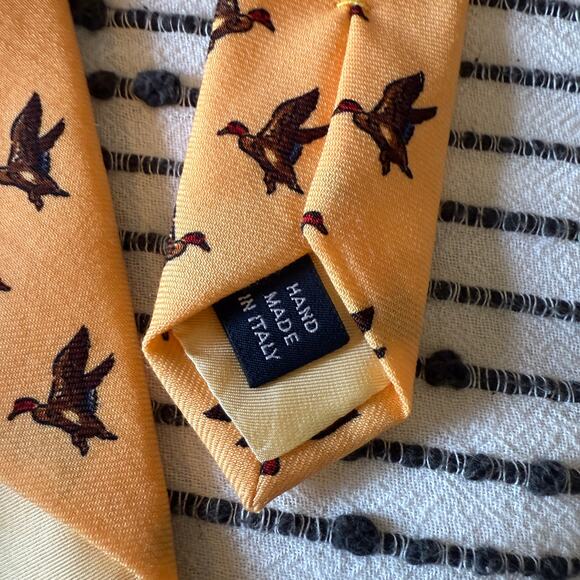 POLO RALPH LAUREN Yellow Wool Challis Mallard Duck Club Tie - Picture 3 of 4